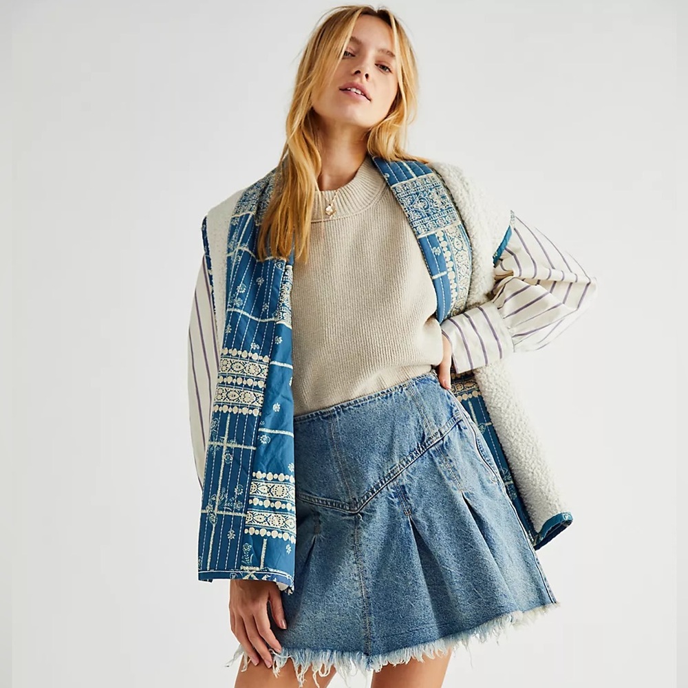 Free people marigold denim mini skirt boho